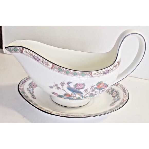 WEDGWOOD Kutani Crane Bone China Gravy Boat & Underplate, Like New - Picture 14 of 16